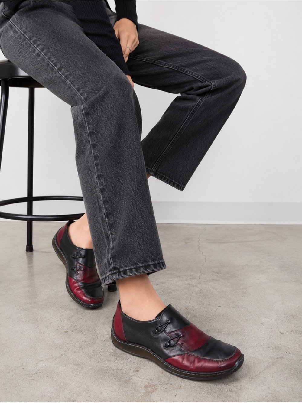 Rieker Celia Slip on Loafer Shoe Black/Red Leather Women’s Size 41 (10.5)